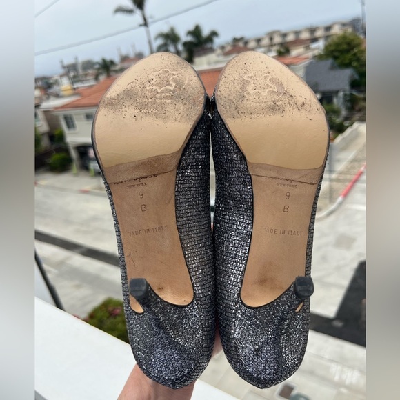 Kate Spade platform silver glitter peep toe 3" pumps sz 9 office mobwife preppy - Picture 6 of 14